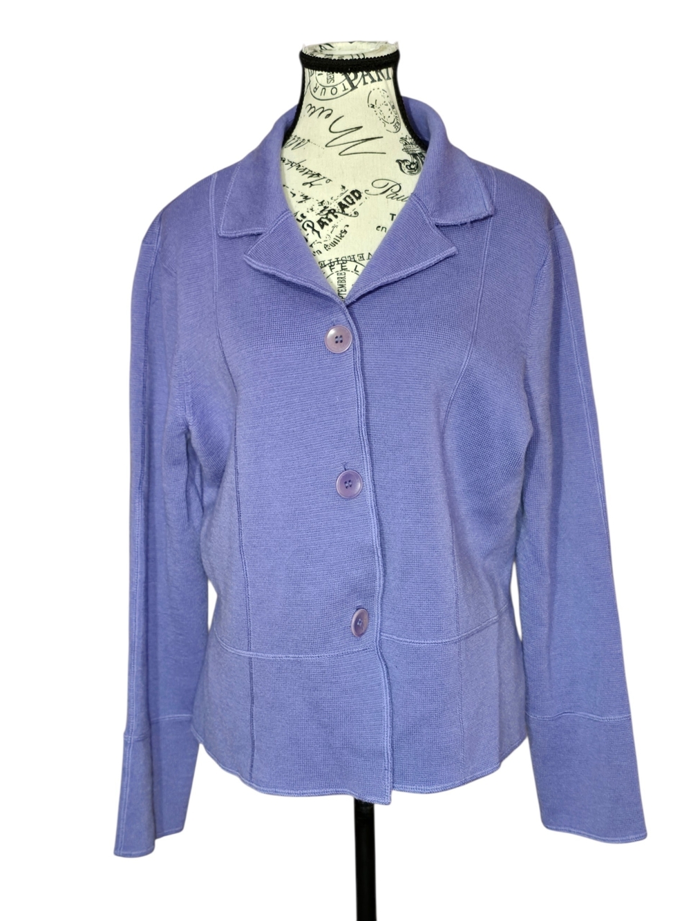 Talbots Periwinkle Blue Three-Button 100% Merino Wool Blazer Swrater Jacket XL